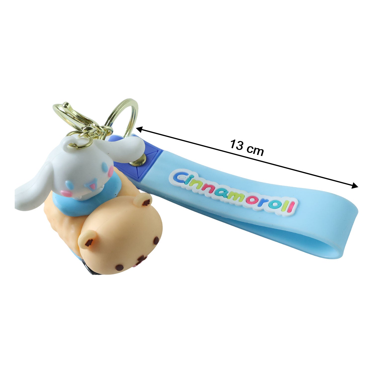 Wukusy cute cartoon dog character silicone keychain, brightly colored and detailed, hanging from a keyring.