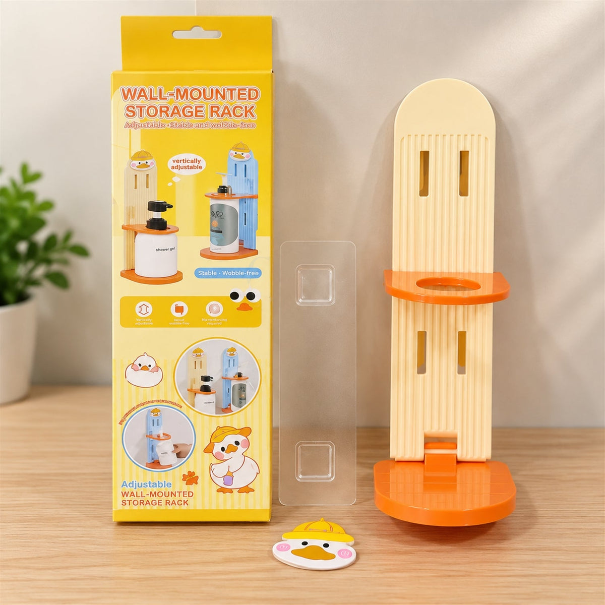 Wall mounted Wukusy bottle storage rack with adjustable collar, suitable for bath and sink, featuring a sleek design.