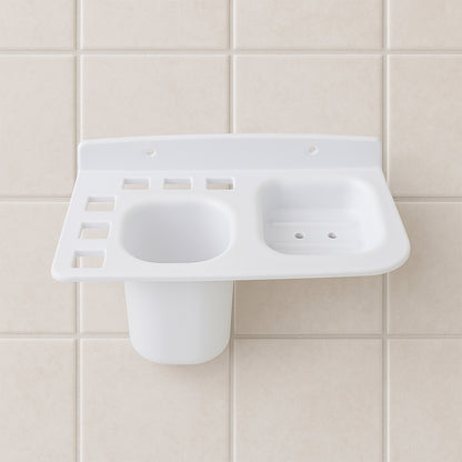3in1 Wall Mounted Multi-compartment Toothbrush  Soap Holder With Cup (1 Pc)