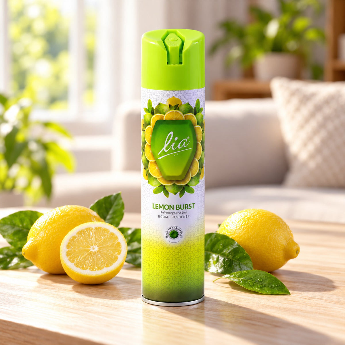 Wukusy Lemon Burst room freshener aerosol spray, 224 ml can for home and office use