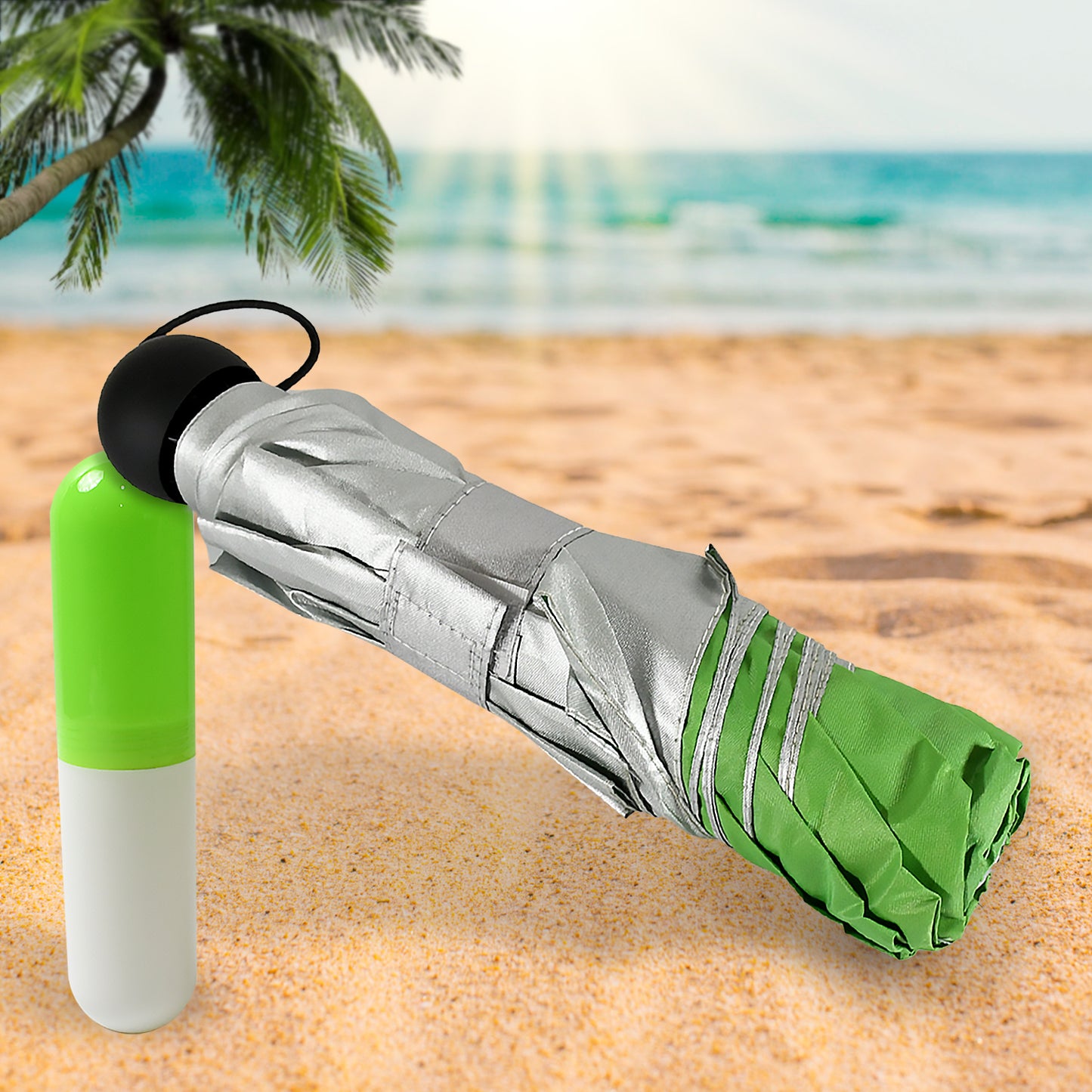 Wukusy 3-fold portable outdoor umbrella with UV protection, lightweight rain umbrella, folding design, and matching umbrella case.