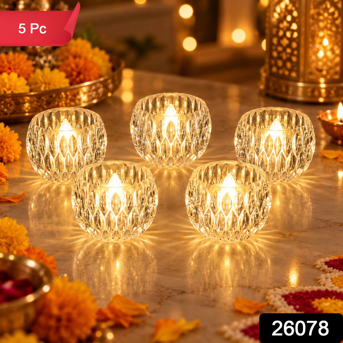 Wukusy crystal style LED decorative candles, 5-piece set for festive tabletop decor