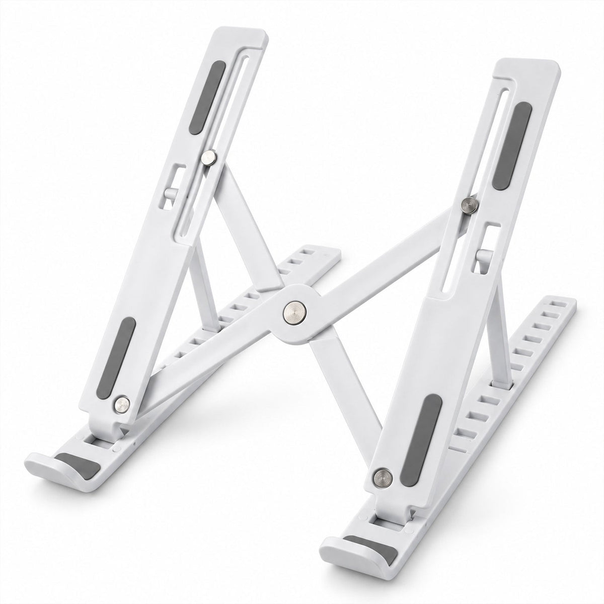 Wukusy portable foldable laptop stand with adjustable height and angle, supporting ergonomic workspace setup.