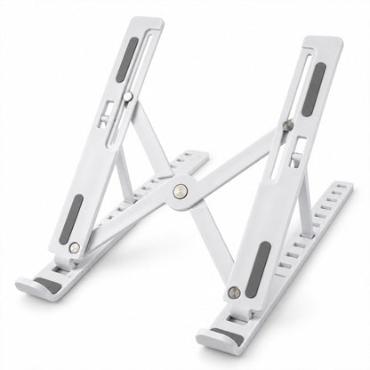 Wukusy portable foldable laptop stand with adjustable height and angle, supporting ergonomic workspace setup.