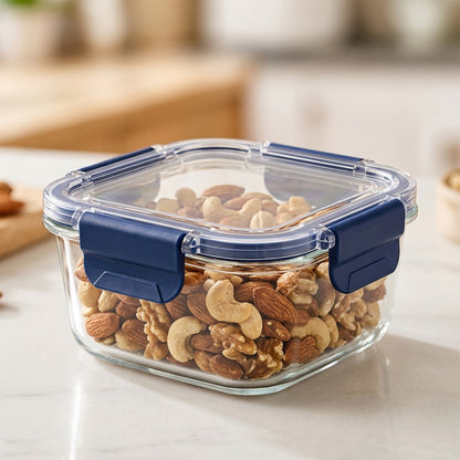 Wukusy 320ml square glass food storage container with smart lock lid
