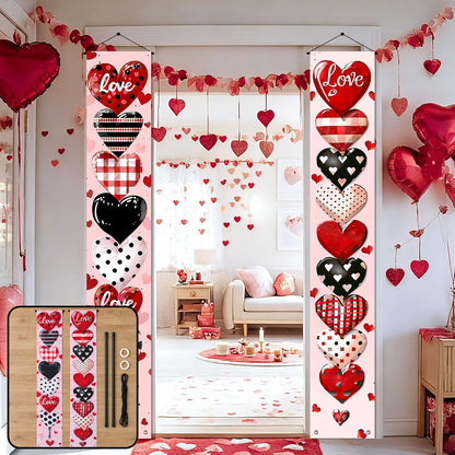Wukusy love heart printed door hanging backdrop curtains, 2-piece set, 180x30 cm, decorative fabric for door decoration