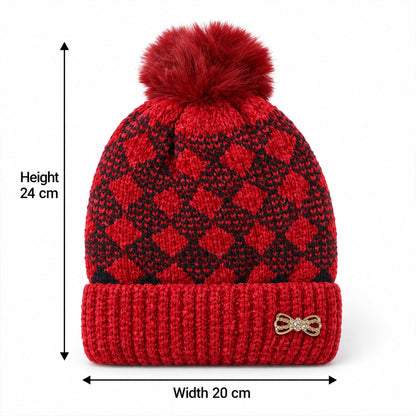 Wukusy soft knitted winter beanie with pom pom and warm inner lining, stylish hat for cold weather, in cozy yarn.