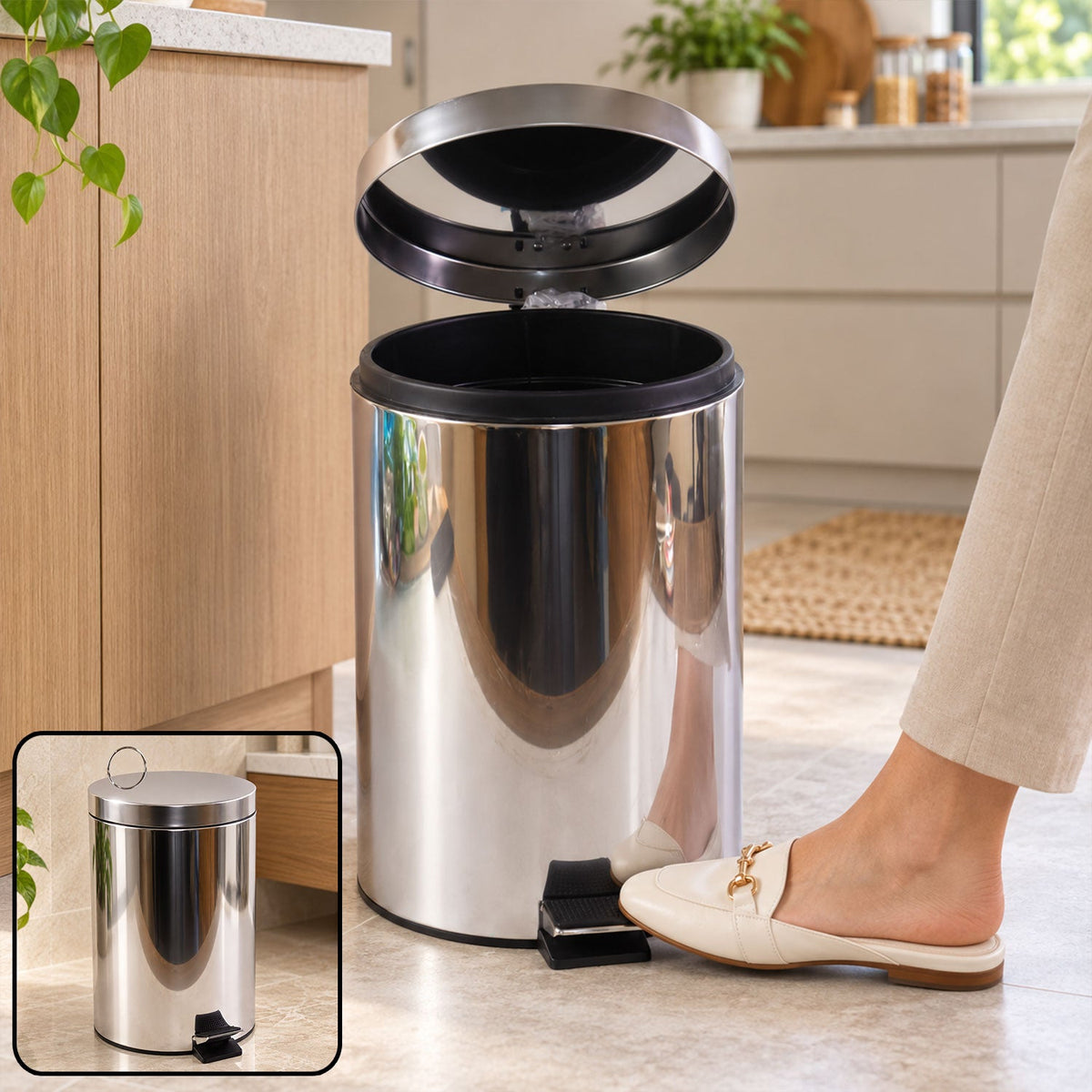 Stainless Steel Hands-free Pedal Dustbin With Inner Bucket (8 Litre)