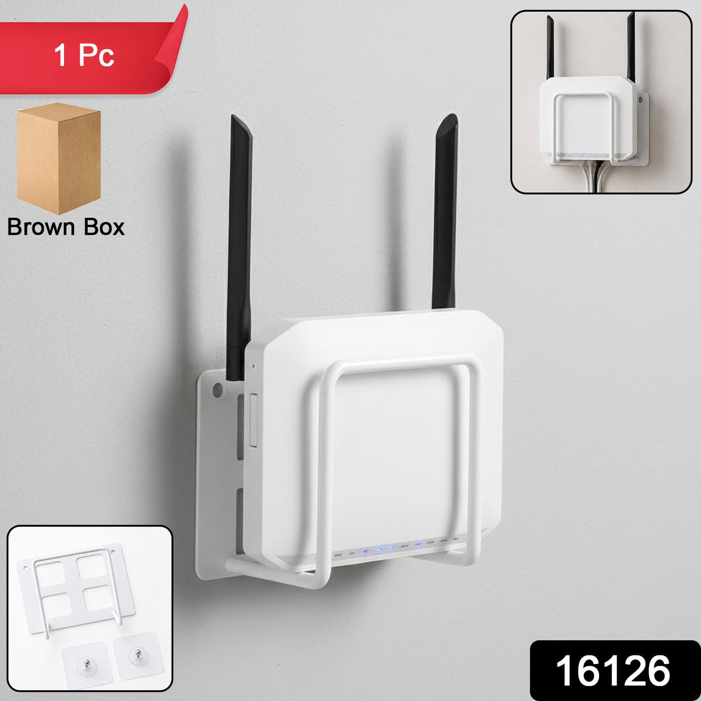 Wukusy wall mount WiFi router bracket holder stand shelf designed for set-top boxes, shown attached to a wall with a router on it.