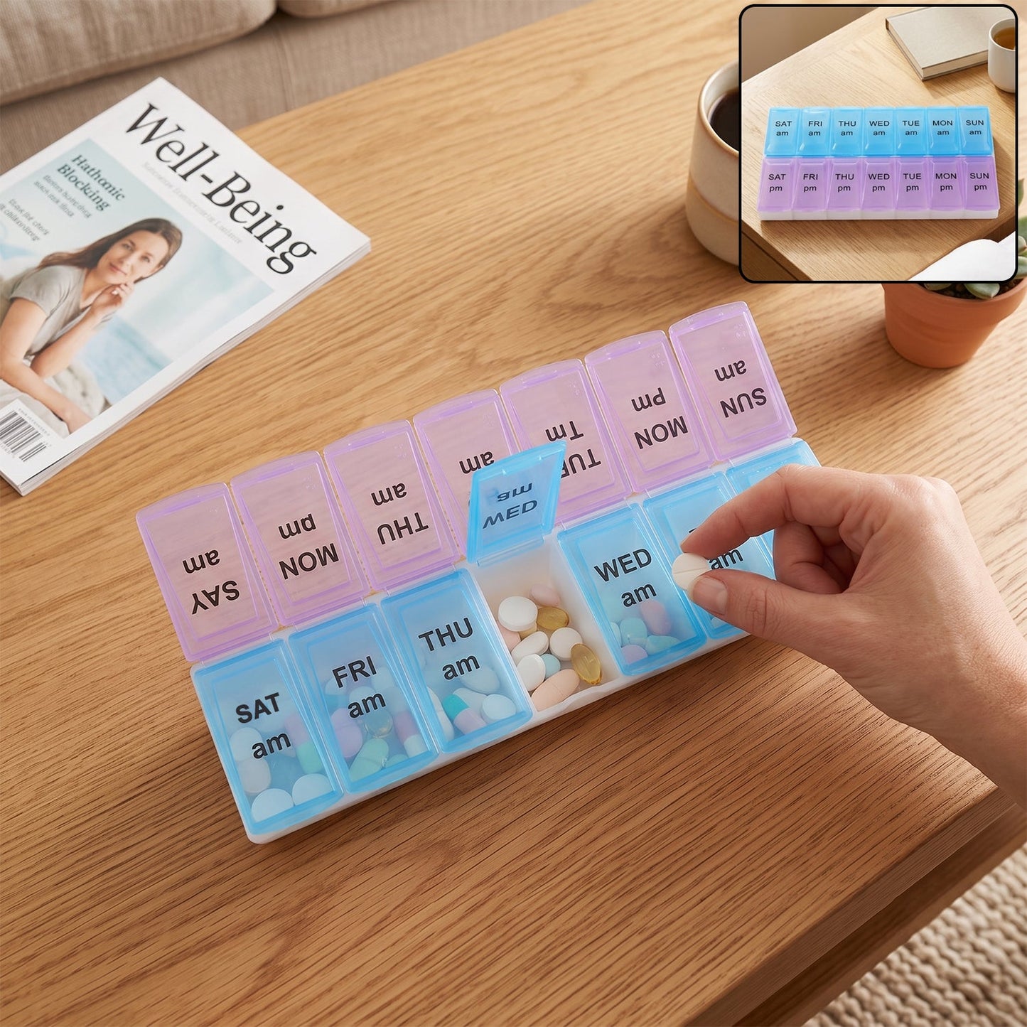 14 Grid Am Pm Weekly Pill Box Organizer For Morning And Evening Dose (1 Pc)