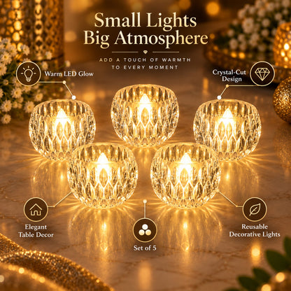 Wukusy crystal-style LED decorative candles, 5-piece set for festive tabletop decor