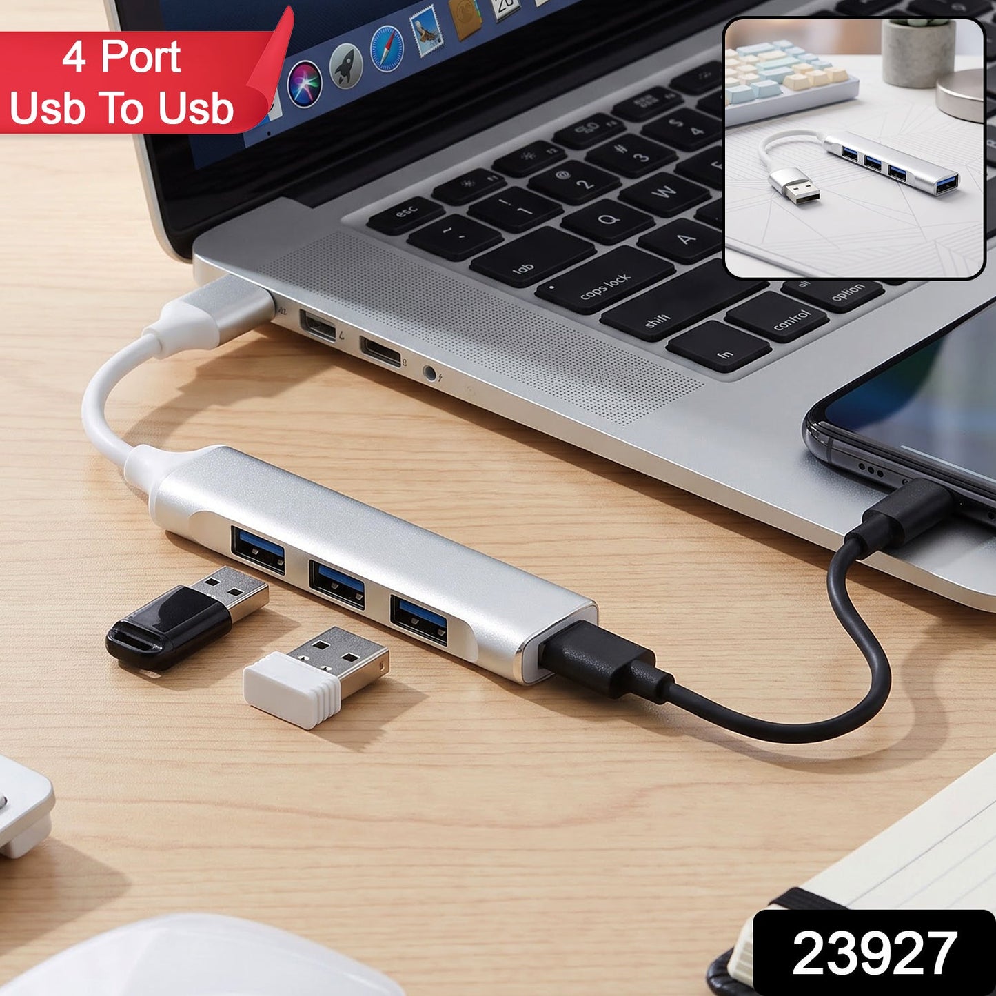 Usb To Four Port Usb Hub Multi Interface Adapter For Laptop And Computer (1 Pc)